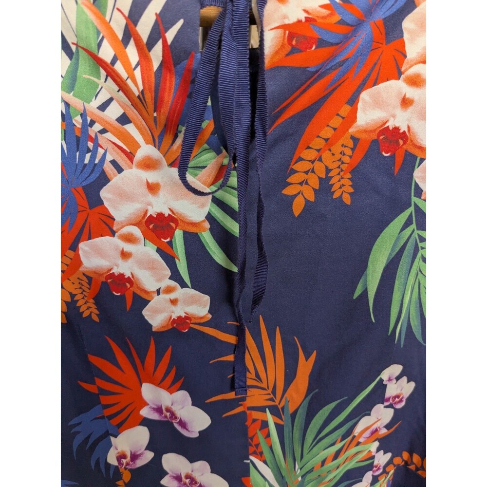 Talbots  Tropical Floral Sleeveless Lined Midi Dress Fit Flare Pleated 10P - Picture 7 of 8